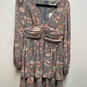 She + Sky Gray Floral Long Sleeve Dress